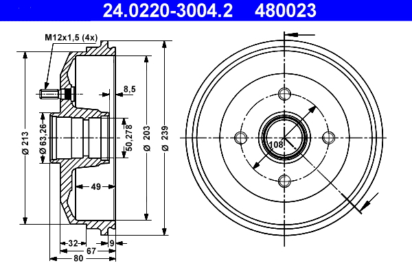 ATE 24.0220-3004.2 Bremstrommel