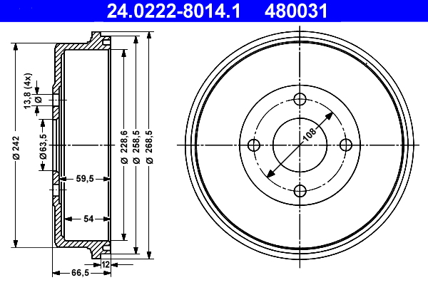 ATE 24.0222-8014.1 Bremstrommel