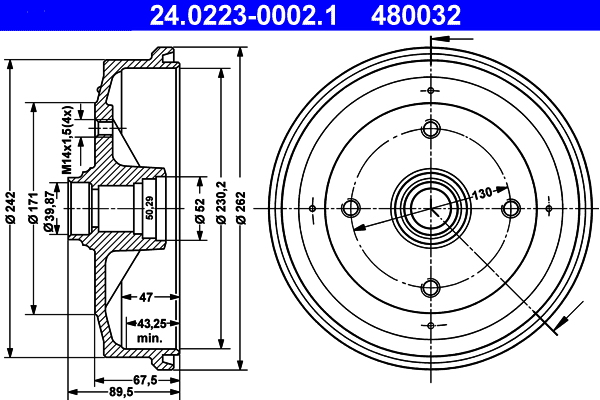ATE 24.0223-0002.1 Bremstrommel
