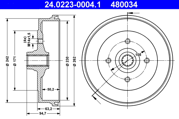 ATE 24.0223-0004.1 Bremstrommel