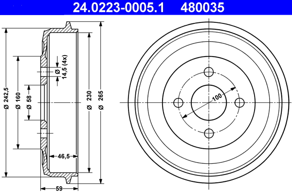 ATE 24.0223-0005.1 Bremstrommel