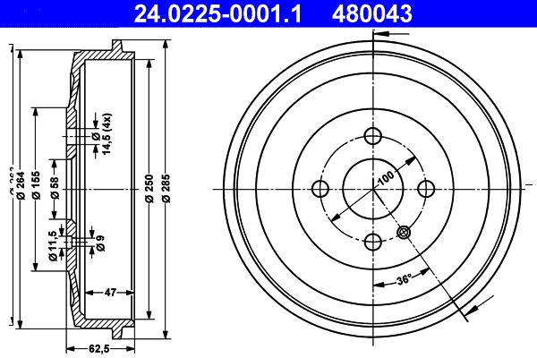 ATE 24.0225-0001.1 Bremstrommel