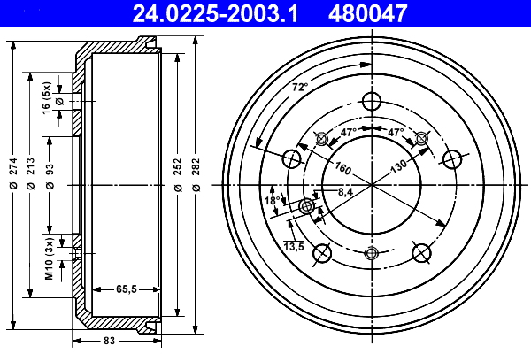 ATE 24.0225-2003.1 Bremstrommel