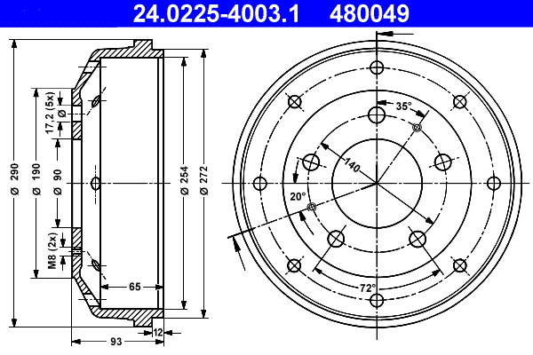 ATE 24.0225-4003.1 Bremstrommel