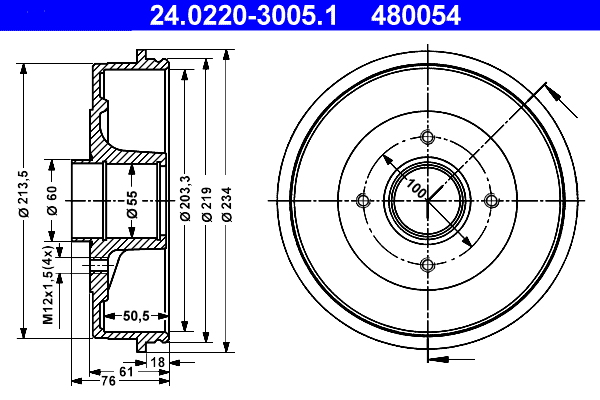 ATE 24.0220-3005.1 Bremstrommel
