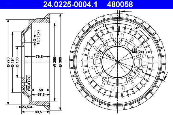 ATE 24.0225-0004.1 Bremstrommel