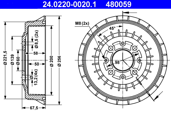 ATE 24.0220-0020.1 Bremstrommel