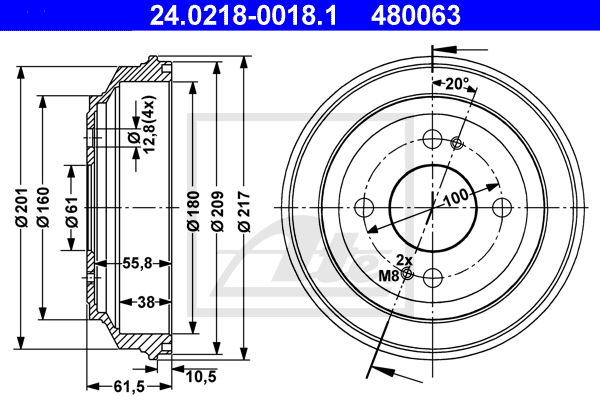 ATE 24.0218-0018.1 Tamburo freno-Tamburo freno-Ricambi Euro