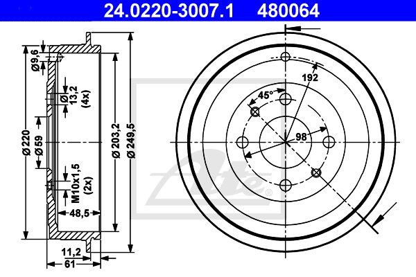 ATE 24.0220-3007.1 Tamburo freno-Tamburo freno-Ricambi Euro