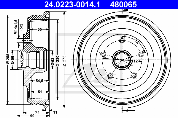 ATE 24.0223-0014.1 Tamburo freno