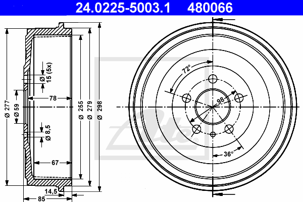 ATE 24.0225-5003.1 Tamburo freno-Tamburo freno-Ricambi Euro