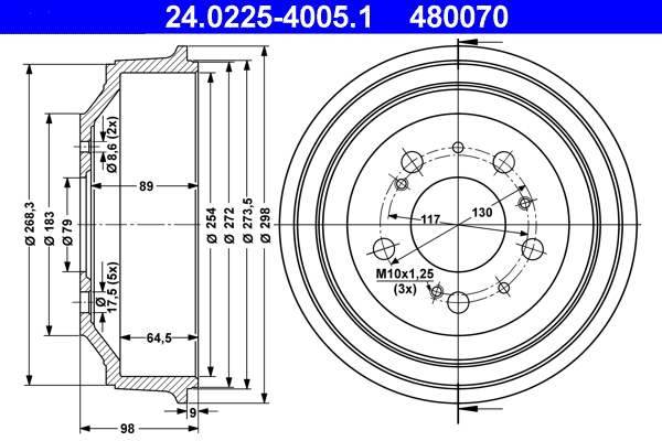 ATE 24.0225-4005.1 Bremstrommel