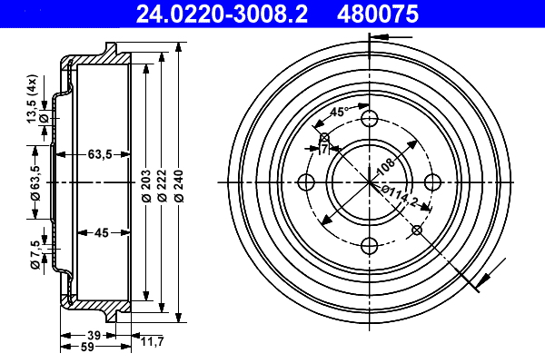 ATE 24.0220-3008.2 Bremstrommel