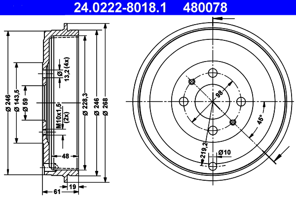 ATE 24.0222-8018.1 Tambur...