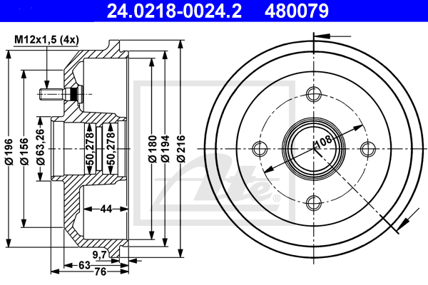 ATE 24.0218-0024.2 Tamburo freno