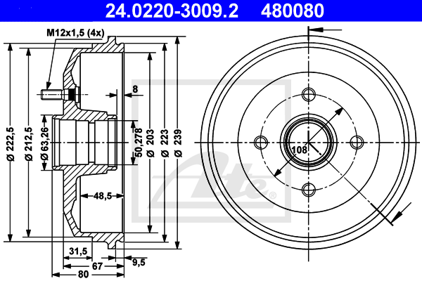 ATE 24.0220-3009.2 Tamburo freno-Tamburo freno-Ricambi Euro