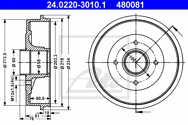 ATE 24.0220-3010.1 Tamburo freno