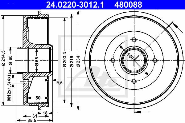 ATE 24.0220-3012.1 Tamburo freno-Tamburo freno-Ricambi Euro