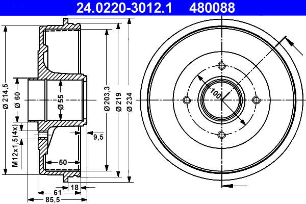 ATE 24.0220-3012.1 Bremstrommel