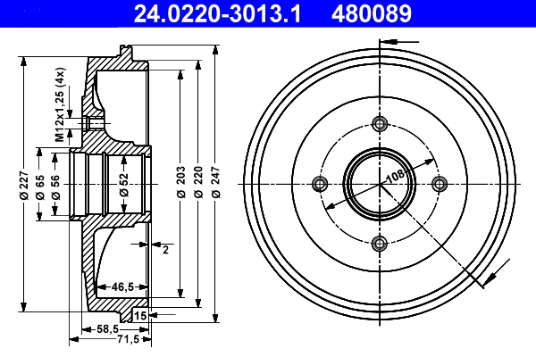 ATE 24.0220-3013.1 Bremstrommel