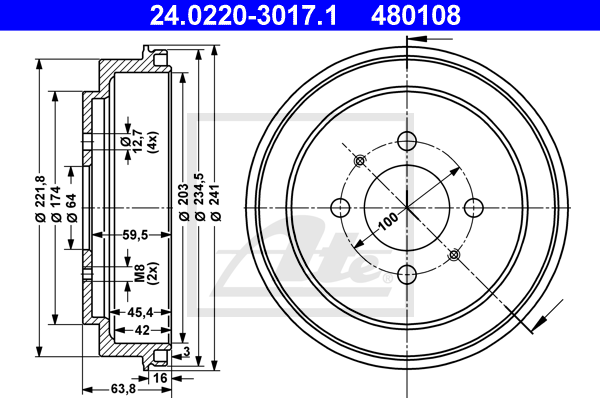 ATE 24.0220-3017.1 Tamburo freno-Tamburo freno-Ricambi Euro