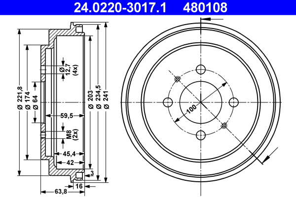ATE 24.0220-3017.1 Bremstrommel