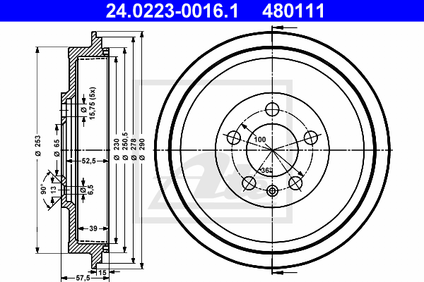 ATE 24.0223-0016.1 Tamburo freno