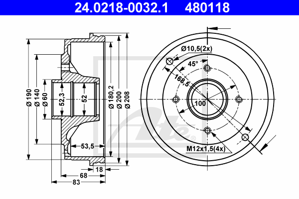 ATE 24.0218-0032.1 Tamburo freno-Tamburo freno-Ricambi Euro