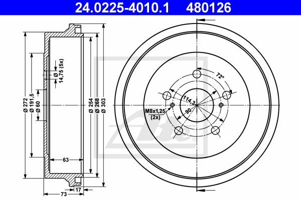 ATE 24.0225-4010.1 Tamburo freno