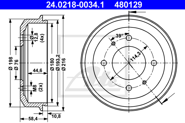 ATE 24.0218-0034.1 Tamburo freno-Tamburo freno-Ricambi Euro