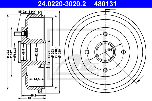 ATE 24.0220-3020.2 Tamburo freno-Tamburo freno-Ricambi Euro