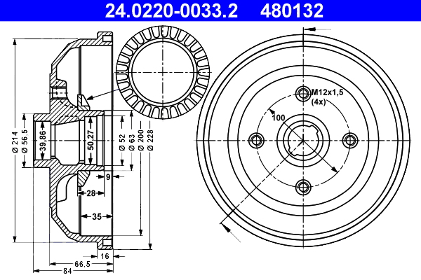 ATE 24.0220-0033.2 Bremstrommel