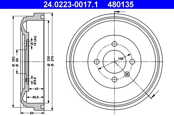 ATE 24.0223-0017.1 Bremstrommel