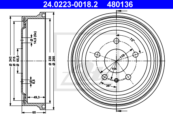 ATE 24.0223-0018.2 Tamburo freno-Tamburo freno-Ricambi Euro