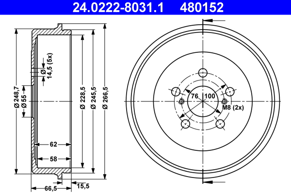 ATE 24.0222-8031.1 Bremstrommel