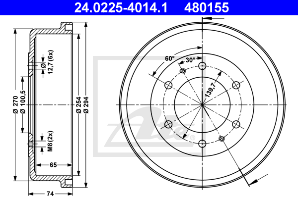 ATE 24.0225-4014.1 Tamburo freno