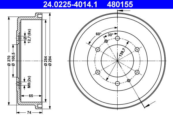 ATE 24.0225-4014.1 Bremstrommel