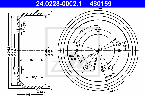 ATE 24.0228-0002.1 Tamburo freno-Tamburo freno-Ricambi Euro