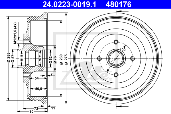 ATE 24.0223-0019.1 Tamburo freno-Tamburo freno-Ricambi Euro