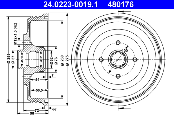 ATE 24.0223-0019.1 Bremstrommel