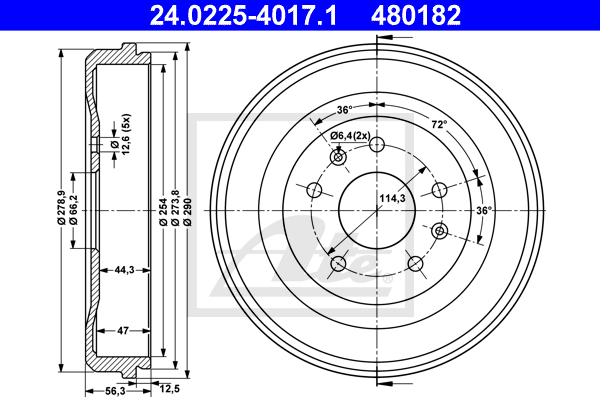 ATE 24.0225-4017.1 Tamburo freno