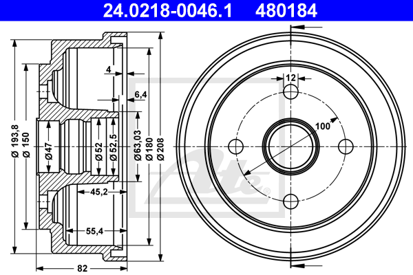 ATE 24.0218-0046.1 Tamburo freno-Tamburo freno-Ricambi Euro