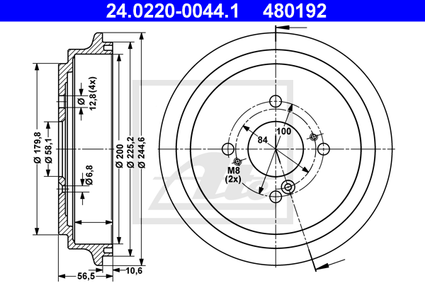 ATE 24.0220-0044.1 Tamburo freno-Tamburo freno-Ricambi Euro