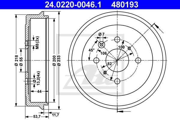 ATE 24.0220-0046.1 Tamburo freno