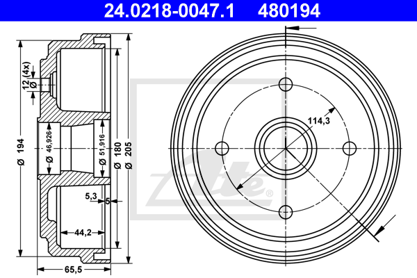 ATE 24.0218-0047.1 Tamburo freno