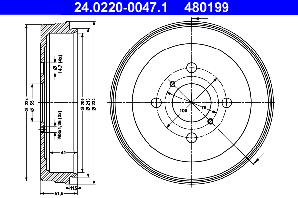 ATE 24.0220-0047.1 Bremstrommel