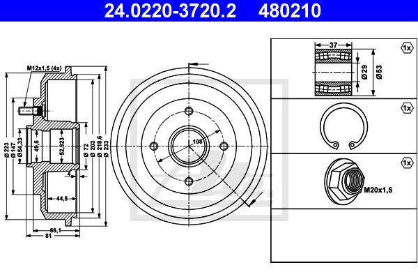 ATE 24.0220-3720.2 Tamburo freno