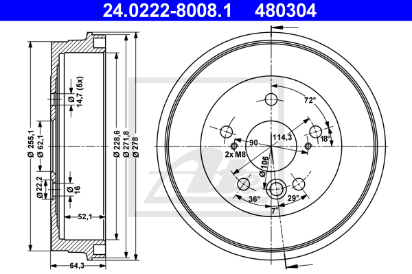 ATE 24.0222-8008.1 Tamburo freno-Tamburo freno-Ricambi Euro