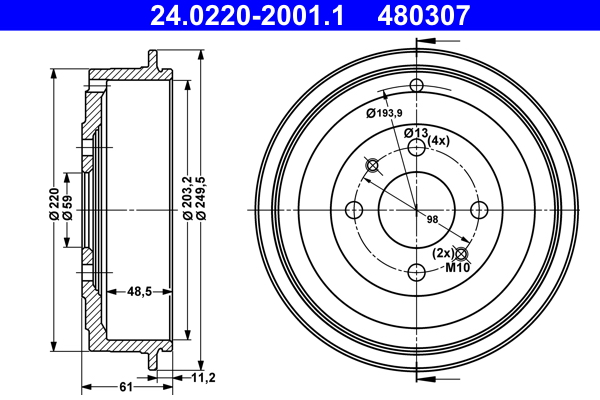 ATE 24.0220-2001.1 Bremstrommel