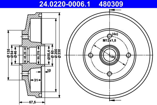 ATE 24.0220-0006.1 Bremstrommel